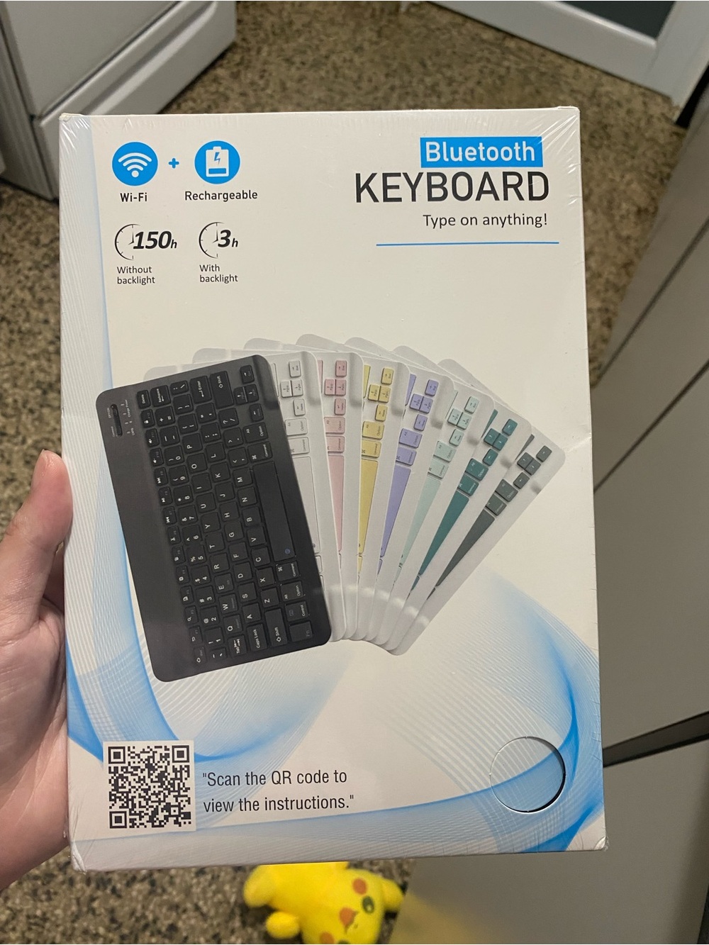 Amazon Bluetooth Rechargeable Keyboard in Black and Pastel Accent Colors